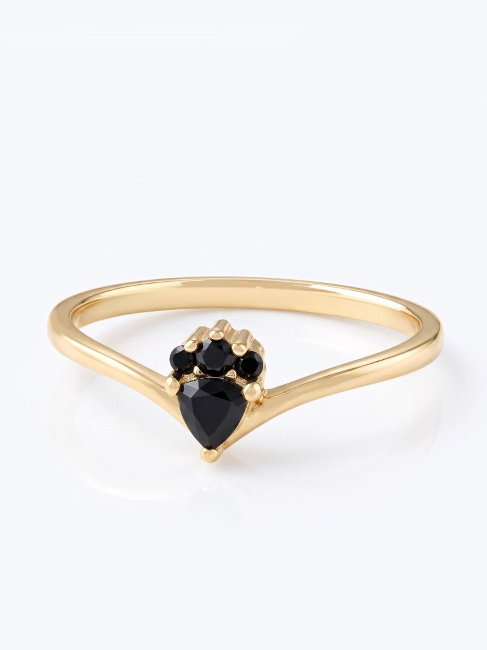 Dainty Gold Ring with Black Gemstone, 925 Sterling Silver, 10k Gold Finish